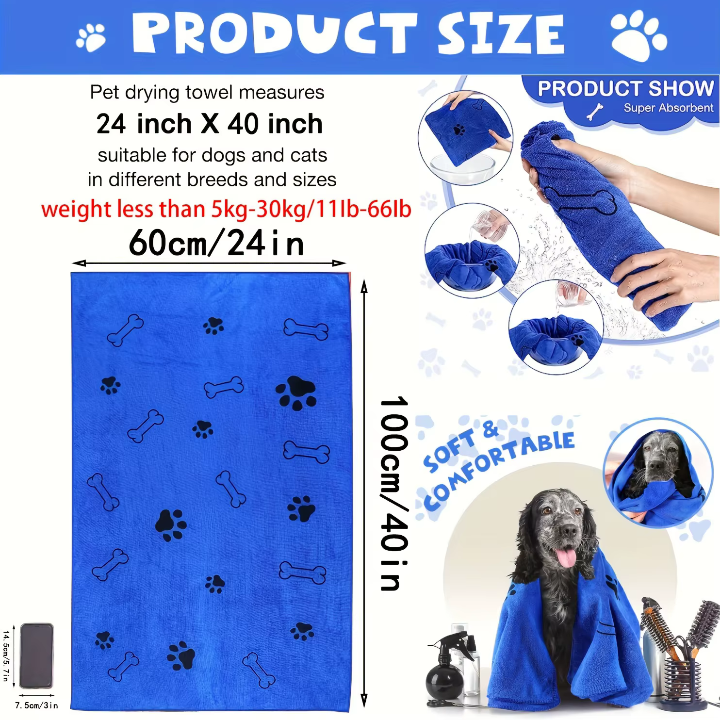 Toalla de Secado Rápido para Perros con Fibras de Microfibra, Secadora para Mascotas, Paño de Baño para Cachorros y Autos — imagen 6