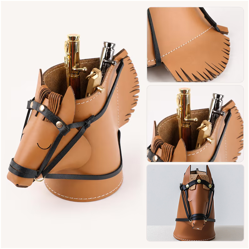Leather Horse Head Storage Box, Makeup & Jewelry Organizer for Desk, Living Room & Study — image 6