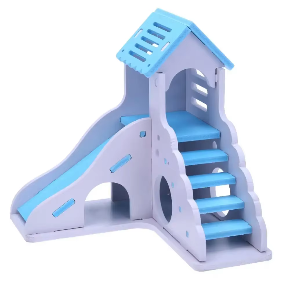 Colorful Mini Eco-board Wooden Slide DIY Assemble Hamster House Small Animals Pet Toy Double Stair-style Castle Pavilion Villa — image 5