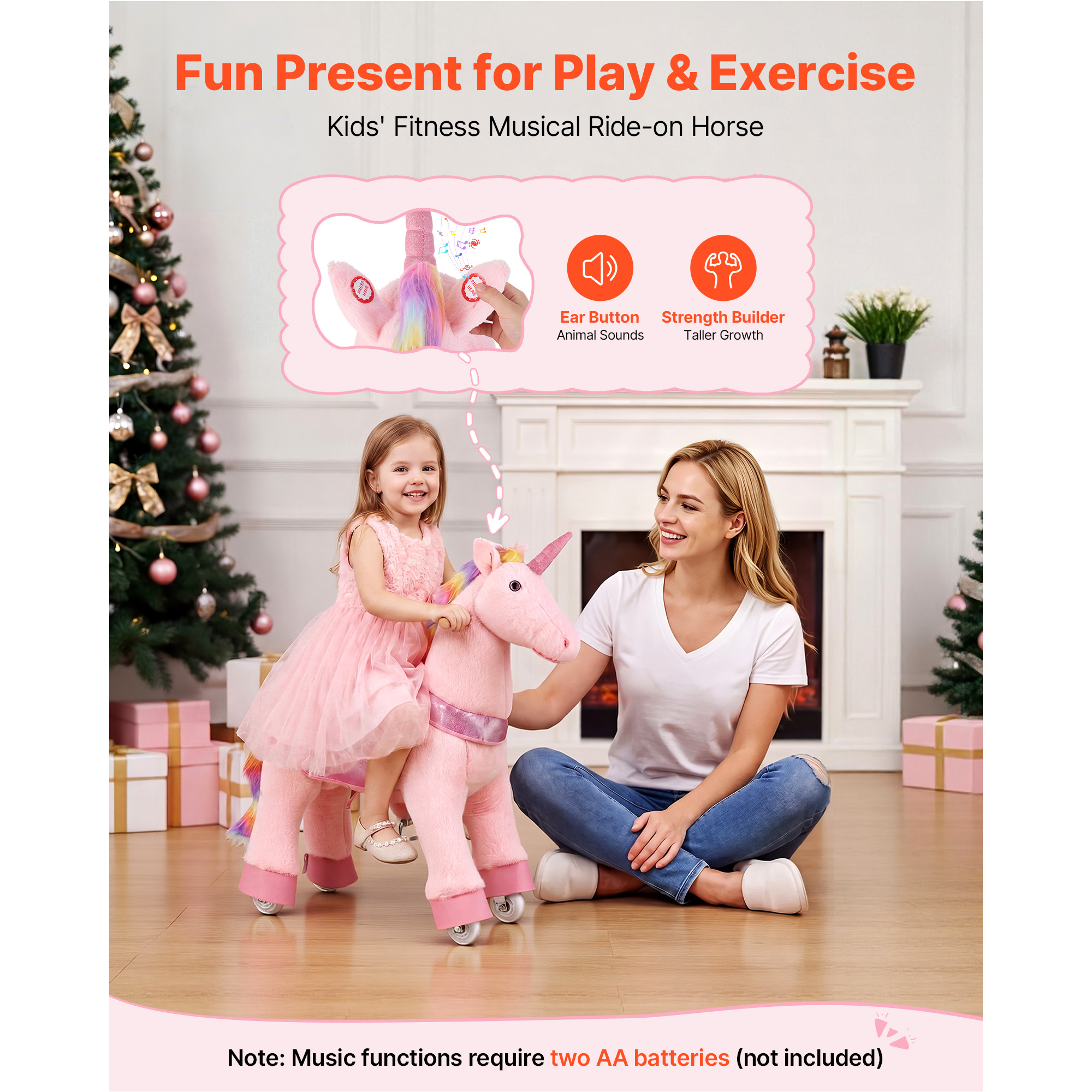 Caballo de Ruta para Niños, Juguetes de Unicornio con Pintura Rosa y Azul, No Requiere Baterías, Ruedas Suaves con Anillo de Parada Antirollo, Asiento Elevado Actualizado, Manijas, Pedales, Capacidad Máxima 110 lbs para Edad 3-8 — imagen 2