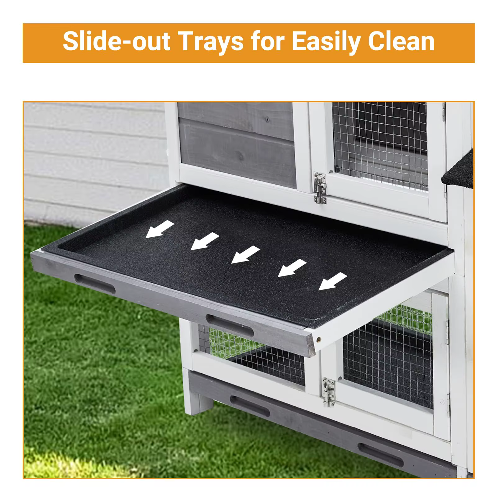 Conejera Interior de 58", Jaula para Conejos con 3 Bandejas Antifugas Removibles, Techo de Madera Impermeable, Conejera Interior/Exterior, Casa para Conejos de 2 Niveles/Gallinero, Gris y Negro — imagen 4