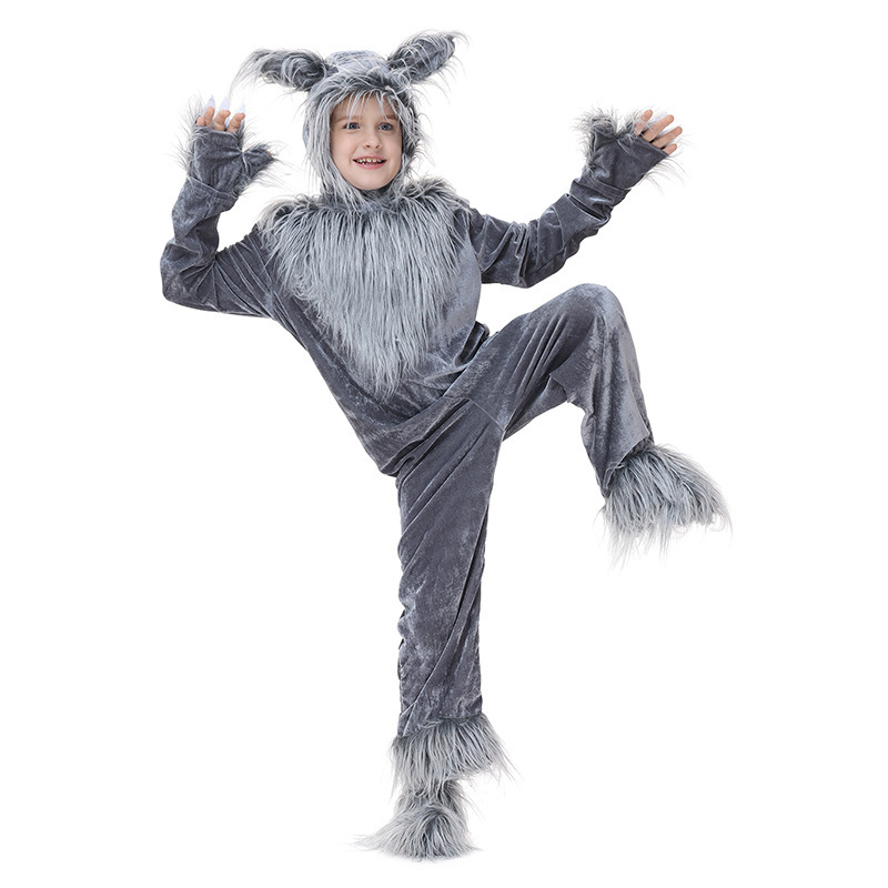 Neutral Children's Gray Wolf Costume Animal Outfit Halloween Fairy Tale Stage Performance Clothing — image 4