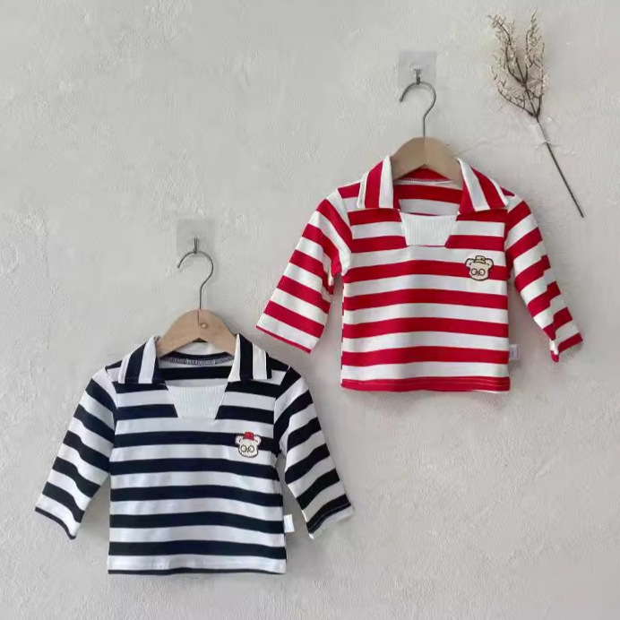 Kids' Stripe Embroidered Bear Shirt Long Sleeve T-Shirt — image 6
