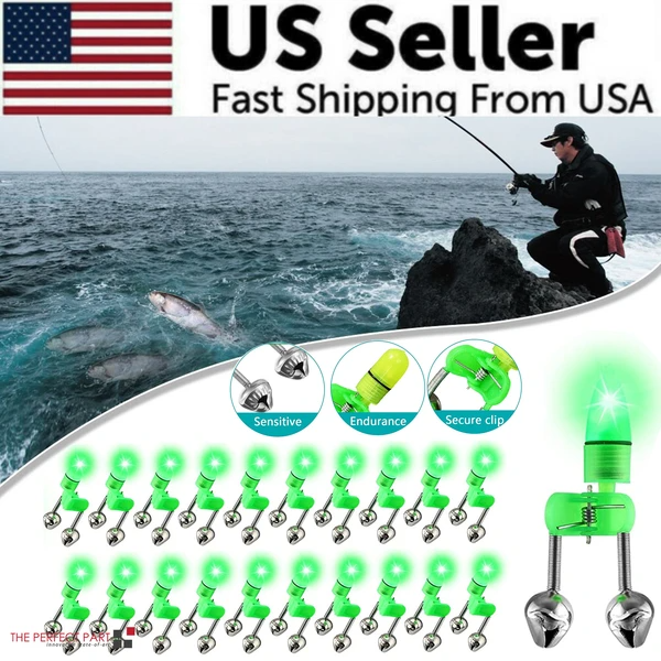 Alarma de Mordida LED para Pesca Nocturna, 10/40 Piezas, 2 Campanas, Luz, Clip para Punta de Caña, Anillo de Alerta — imagen 1