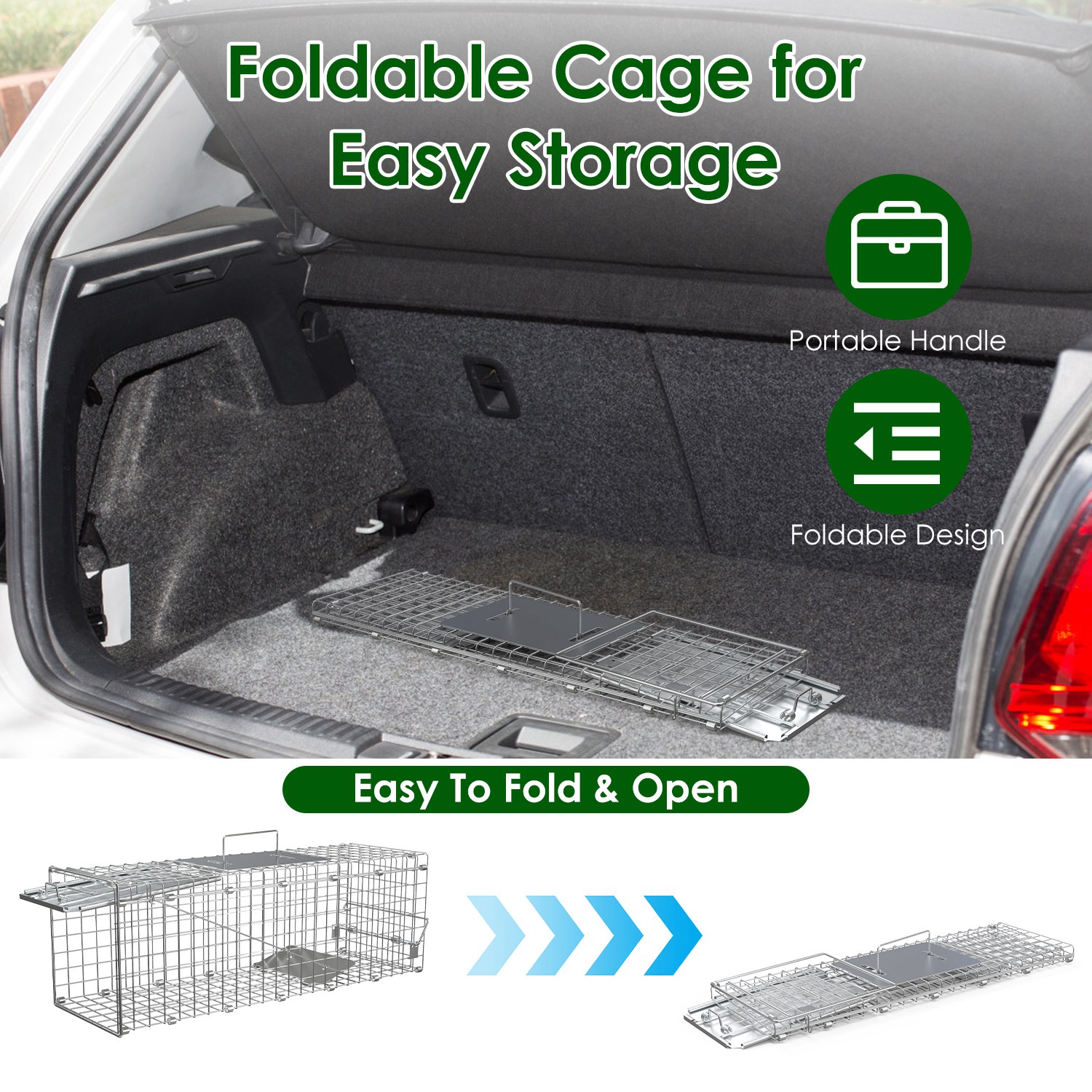 2Pzs Jaulas Trampa Plegables Humanitarias para Animales Vivos 24X7.48X8.27IN, Fácil Captura y Liberación, Trampa Plegable para Gatos de Acero Galvanizado, para Gatos Pequeños, Ardillas, Conejos, Erizos, Ardillas Listadas — imagen 7