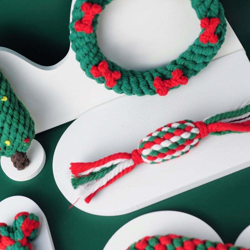 Christmas Pet Cotton Rope Toy Cane Tooth Cleaning Dog Tooth Grinding Toy Bite Resistant Knot Dog Toy Set — image 6
