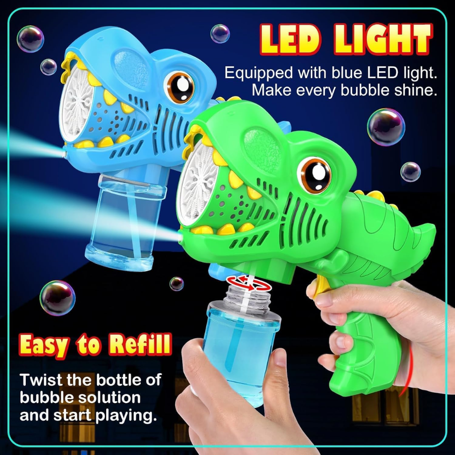 Kids Bubble Gun 2 Pack, Dino Bubble Machine For Boy Girl Toys Gift Automatic 13 Hole With 4 Solutions Bubbles Blower Maker Easter Basket Stuffers — image 4