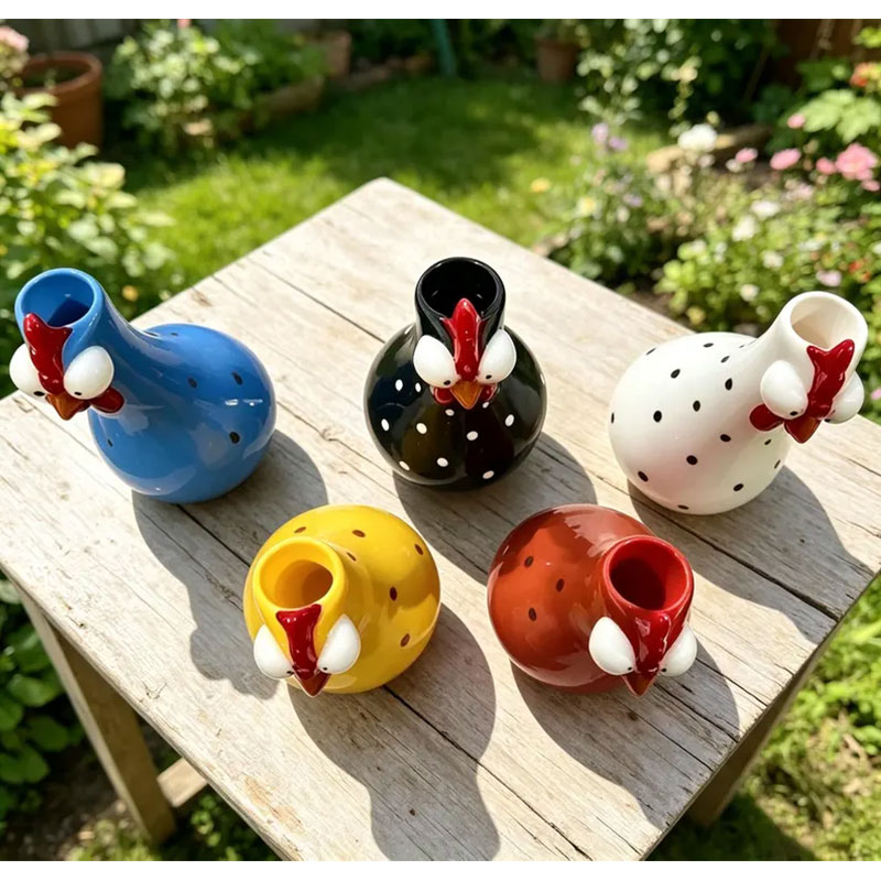 Hand-Painted Rooster Vase Sculpture | Long Neck Cartoon Rooster Decor with Colorful Polka Dots | Waterproof Resin Home Accent — image 9
