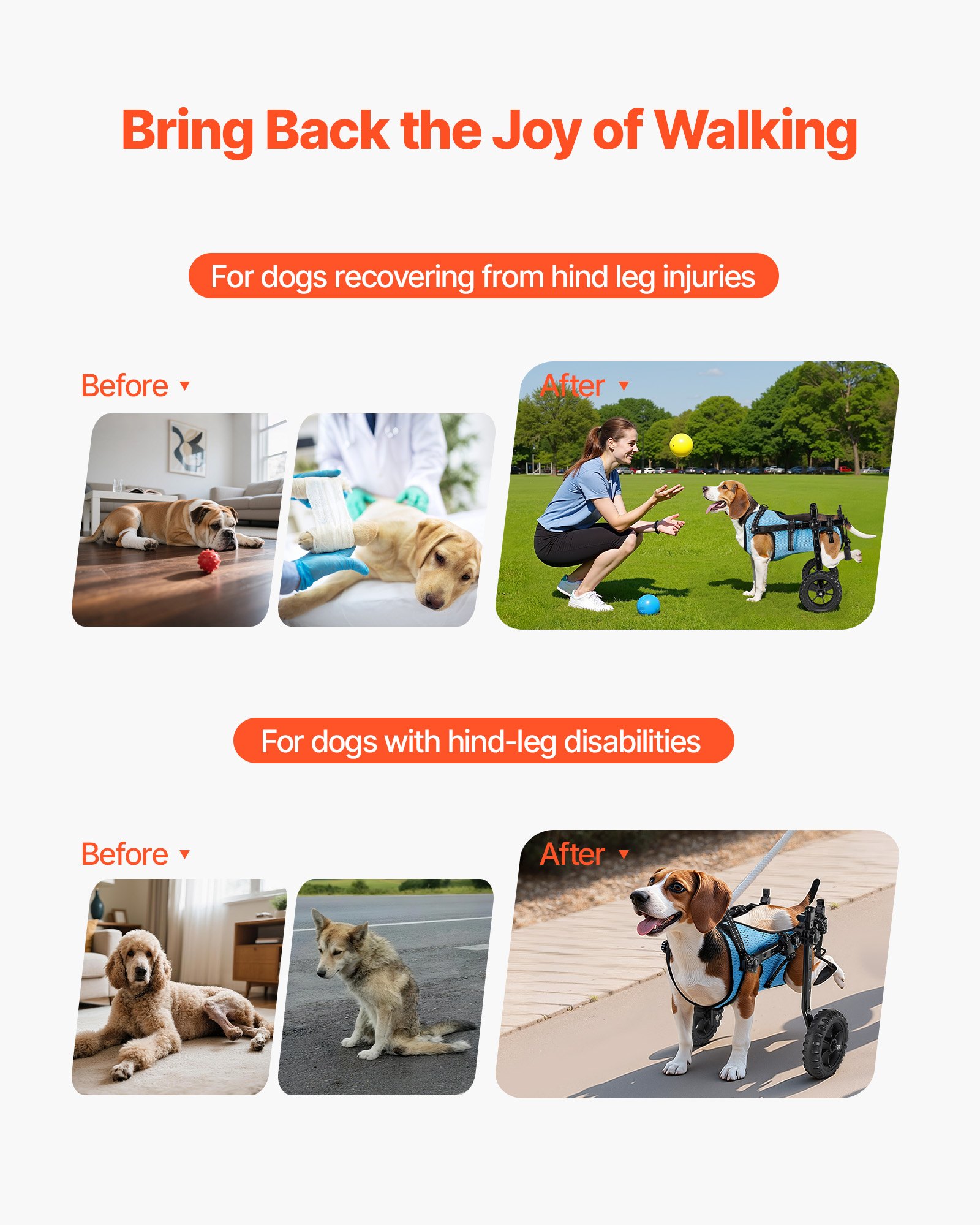 Dog Wheelchair For Back Legs, Adjustable 2 Wheels Pet Wheelchair, Lightweight Dog Cart With Shock-Absorbing Wheels, Mobility Support Wheel Chair For Disabled Injured Dogs Up To 22lbs, Small — imagen 3