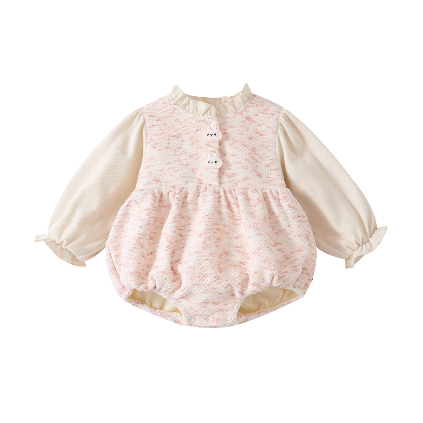 Cute Rabbit Fleece-Lined Thickened Pseudo-Two-Piece Romper for Baby Girls — image 6