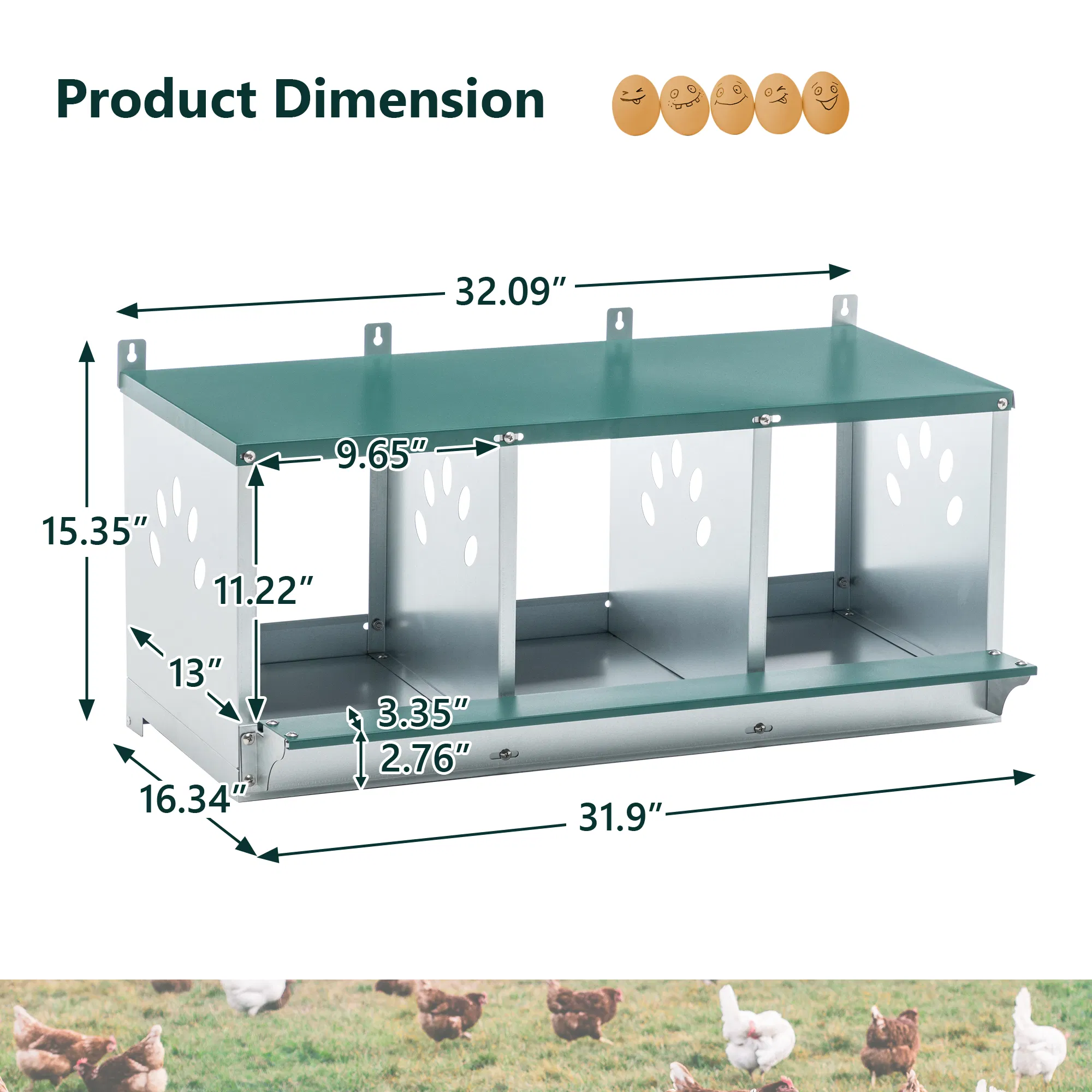 3 Room Metal Chicken Nesting Boxes 3 Compartment Egg Coop — image 6