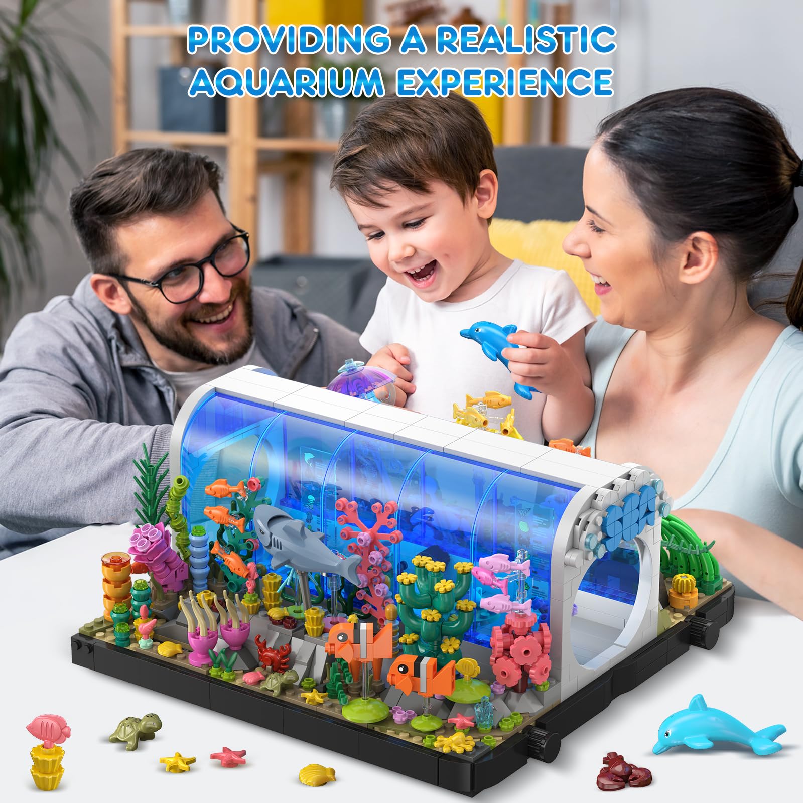 HOGOKIDS Aquarium Building Set - 2 Styles Oceanarium Construction Toy For Kids And Adults, Rotatable Underwater Tank Includes Dolphins, Crab, Fish, Jellyfish And Sea Animals — image 4