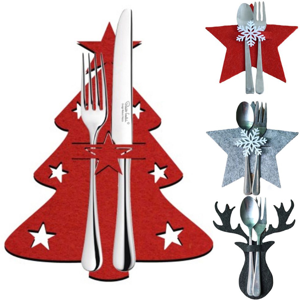 4PCS Christmas Knife and Fork Holder Elk Xmas Tree Pocket Cutlery Bag Non-woven fabric Tableware Organizer Table Decor Tools — image 1