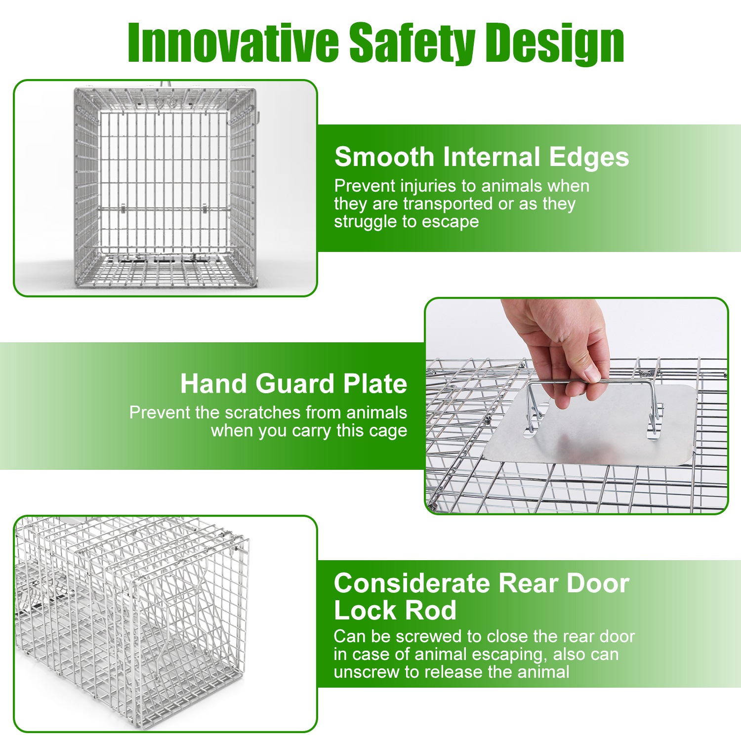 Humane Cat Trap Cage With Waterproof Cover Gloves Catch Release Live Animal Rodent Cage Collapsible Galvanized Wire For Raccoons Beavers Groundhogs Foxes Armadillos — imagen 7
