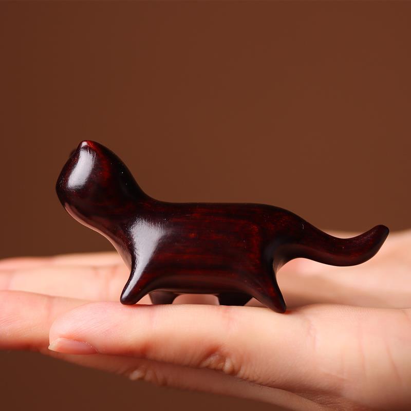 Sandalwood Kitten Ornaments Cute Hippo Mini Wooden Cat Play — image 3