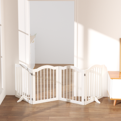 27.6 Height Tall Freestanding Pet Gate, 4 Panels Foldable Dog Gate, Solid Wood Folding Safety Fence Wooden Dog Gate With 2 Pcs Support Feet Ideal For Stairs, Doorways, Halls, Kitchens — image 9