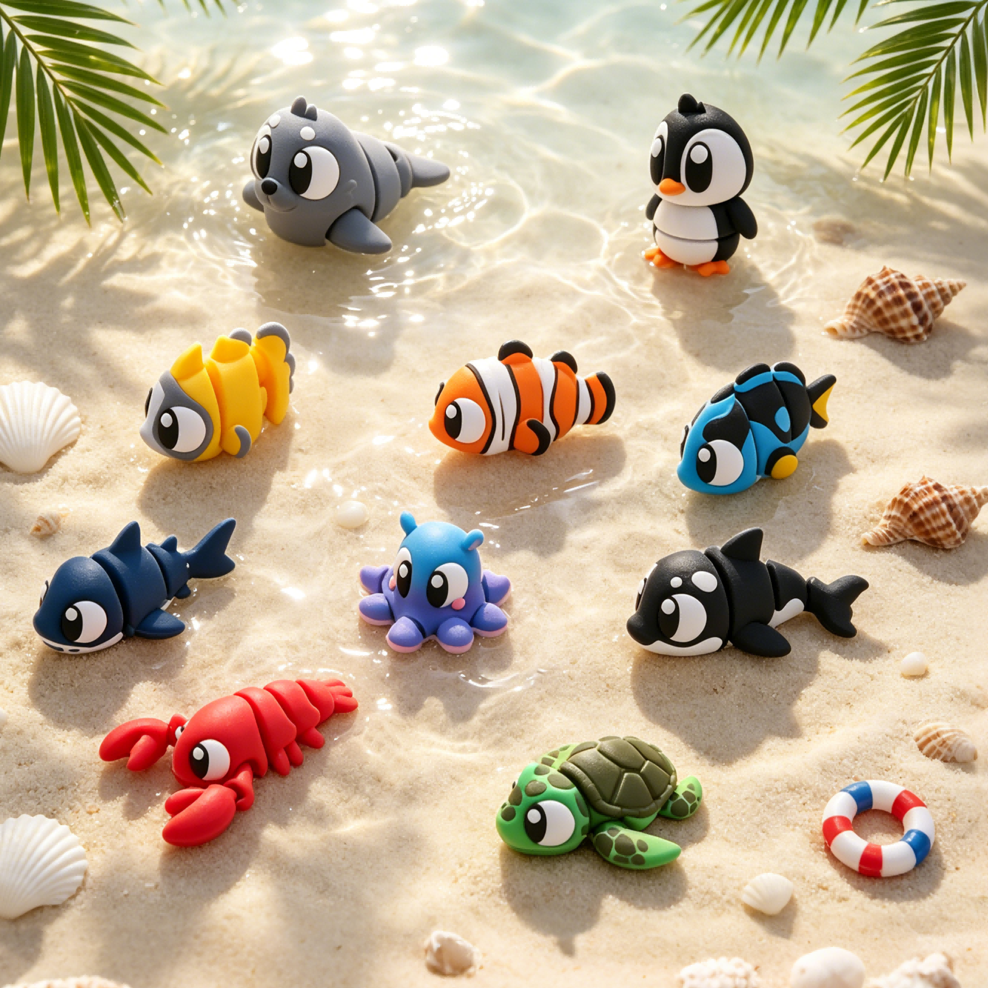 10PCS 3D Printed Ocean Animal Figurine Set, Mini Sea Creature Decorations With Shark, Turtle, Penguin, Fish, Octopus And Lobster, Desk & Miniature Display Set — image 1