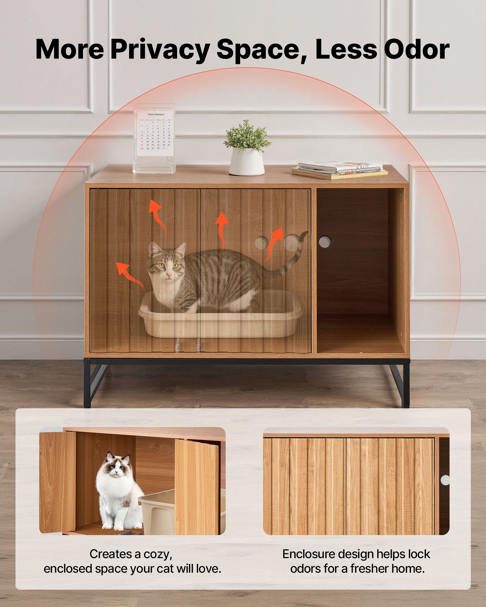 Caja de Arena para Gatos con Encierro, 81 cm de Ancho Oculta con Percha y Almacenamiento, Baño Húmedo para Gatos con Mesa de Pie, Adecuado para la Mayoría de Cajas de Arena — imagen 5