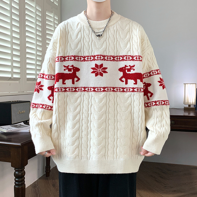 Thickened Casual Pullover Sweater with Jacquard Reindeer Pattern and Cable Knit Design — image 8