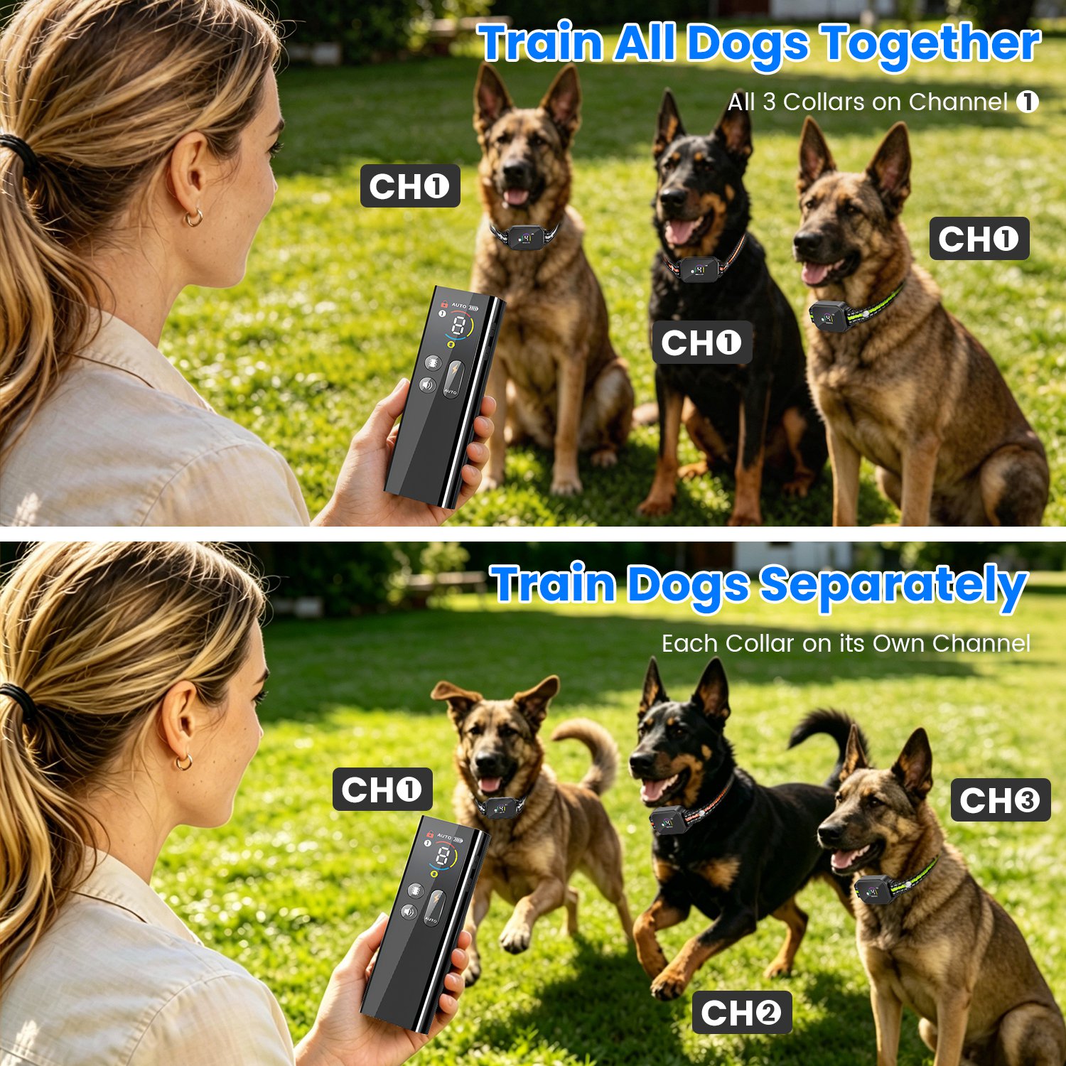 Collar Antiladridos y de Descarga 2 en 1 para Perros Collar de Entrenamiento con Control Remoto Recargable Impermeable IP68 con 3 Canales para Perros Medianos y Pequeños — imagen 15