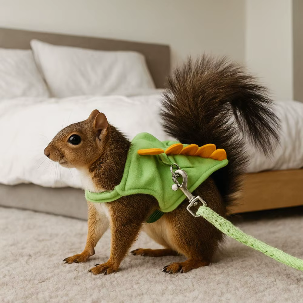 Soft Cartoon Ferret Vest Harness Adjustable Flannel Hamster Chest Strap Dragon Design with Bell Ferret Traction Rope Training — image 3