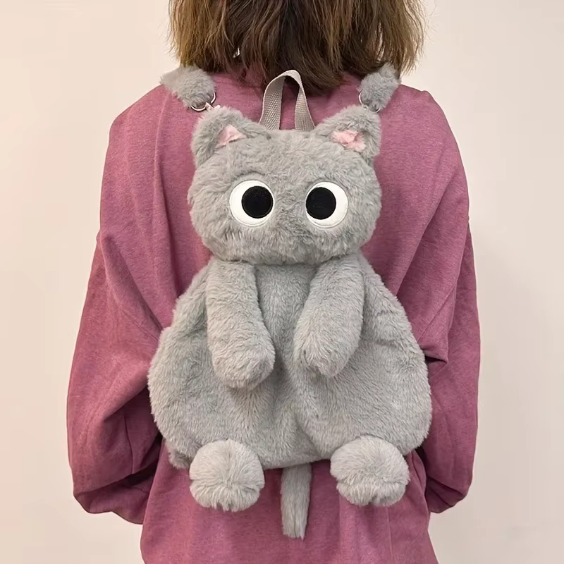 Mochila de Gato Negro con Ojos Grandes Muñeca de Peluche Kawaii Animales de Peluche Suaves Bolsa de Hombro Capacidad Grande Bolsa Cruzada de Moda — imagen 6