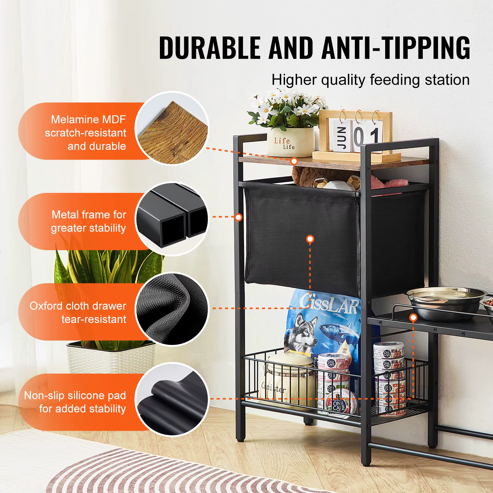 VEVOR Pet Feeding Station with Storage Elevated Dog Bowls Raised Dog Bowl Stand w/ Storage Shelves Pet Toy Storage Organizer — image 4