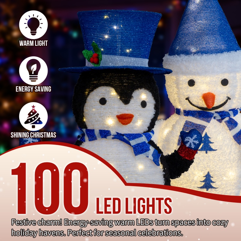 Conjunto de 2 Decoraciones Navideñas con Iluminación LED para Pinguinos y Papá Noel, Decoración Pre-iluminada que Se Levanta con 100 Luces Blancas Calientes para Decorar Navidad Exterior e Interior — imagen 13