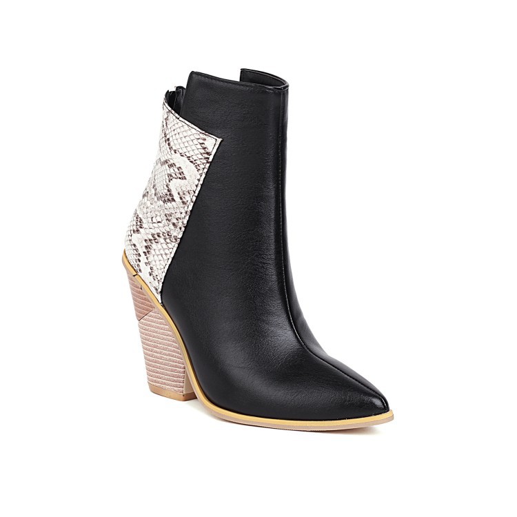 40-48 Coffee Rain Women's Boots Snake Print Colorblock High Heel Ladies Short Boots — image 9