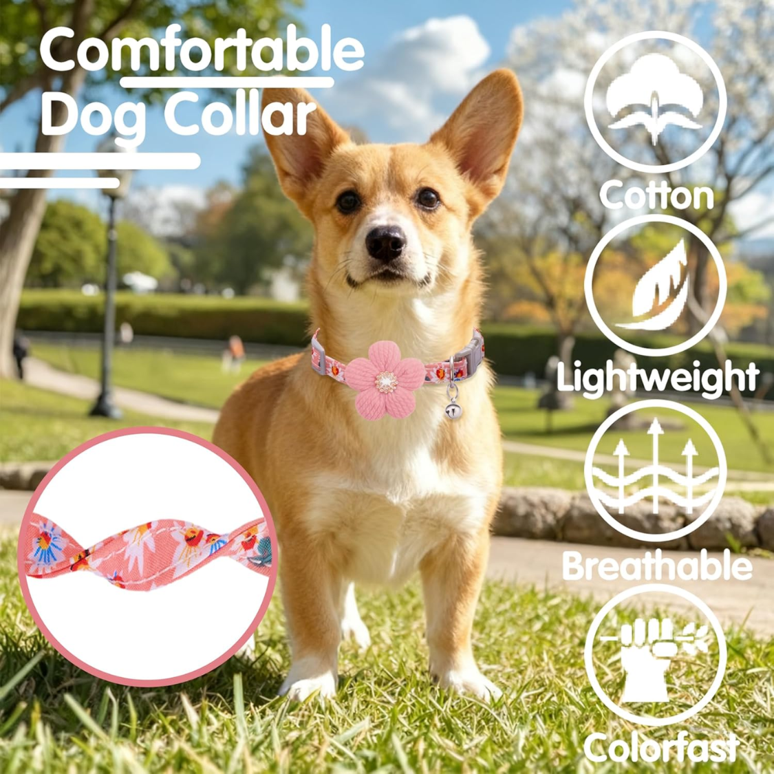 Collar de Perro Pequeño con Flor, Collar de Verano para Cachorros Hembras - Collares para Perros Pequeños con Campana y Ajuste — imagen 3