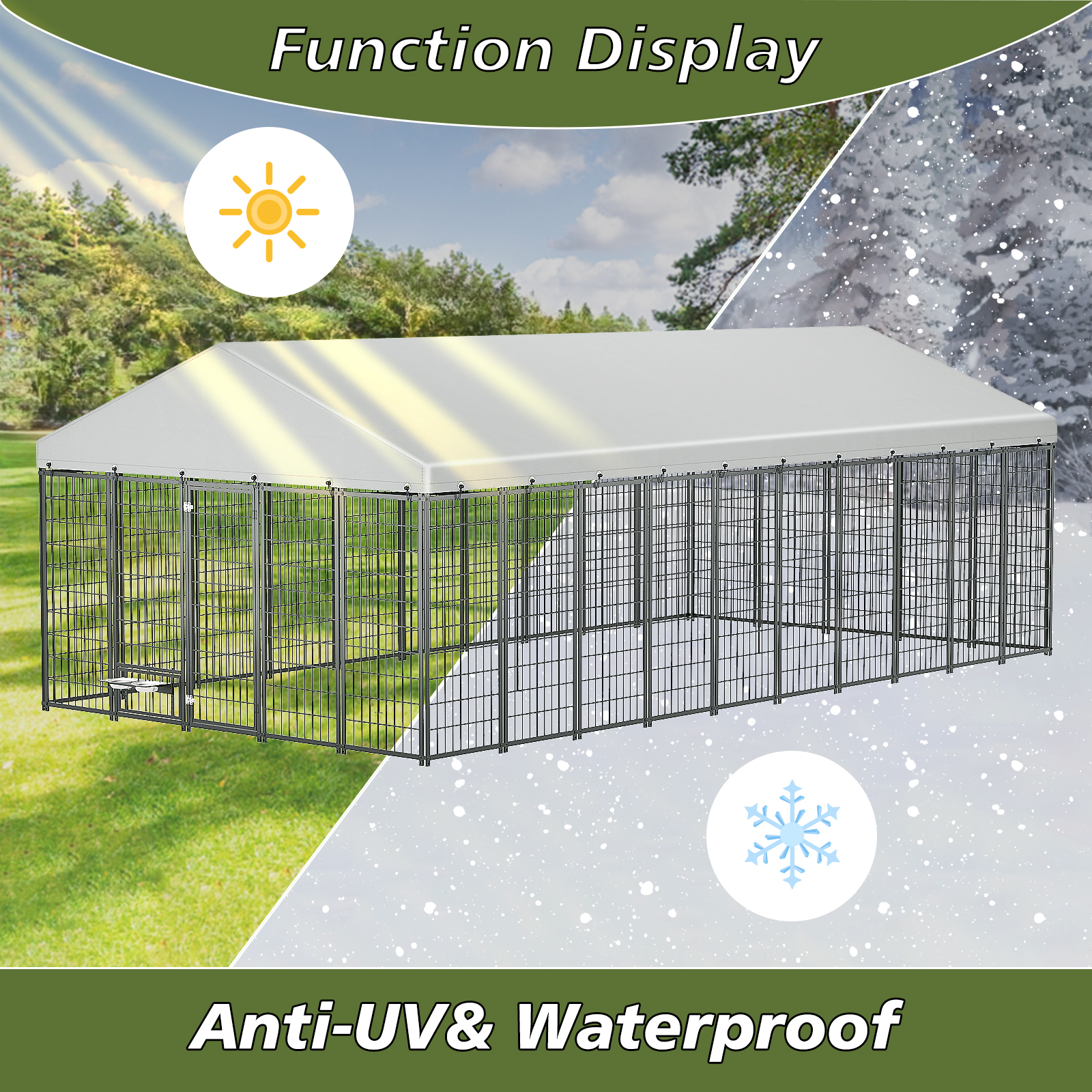 Large Dog Kennel Outdoor Pet Pens Dogs Run Enclosure Animal Hutch Metal Coop Fence With Roof Cover. 18.9 L X 9.61 W X 6.76 H — imagen 4