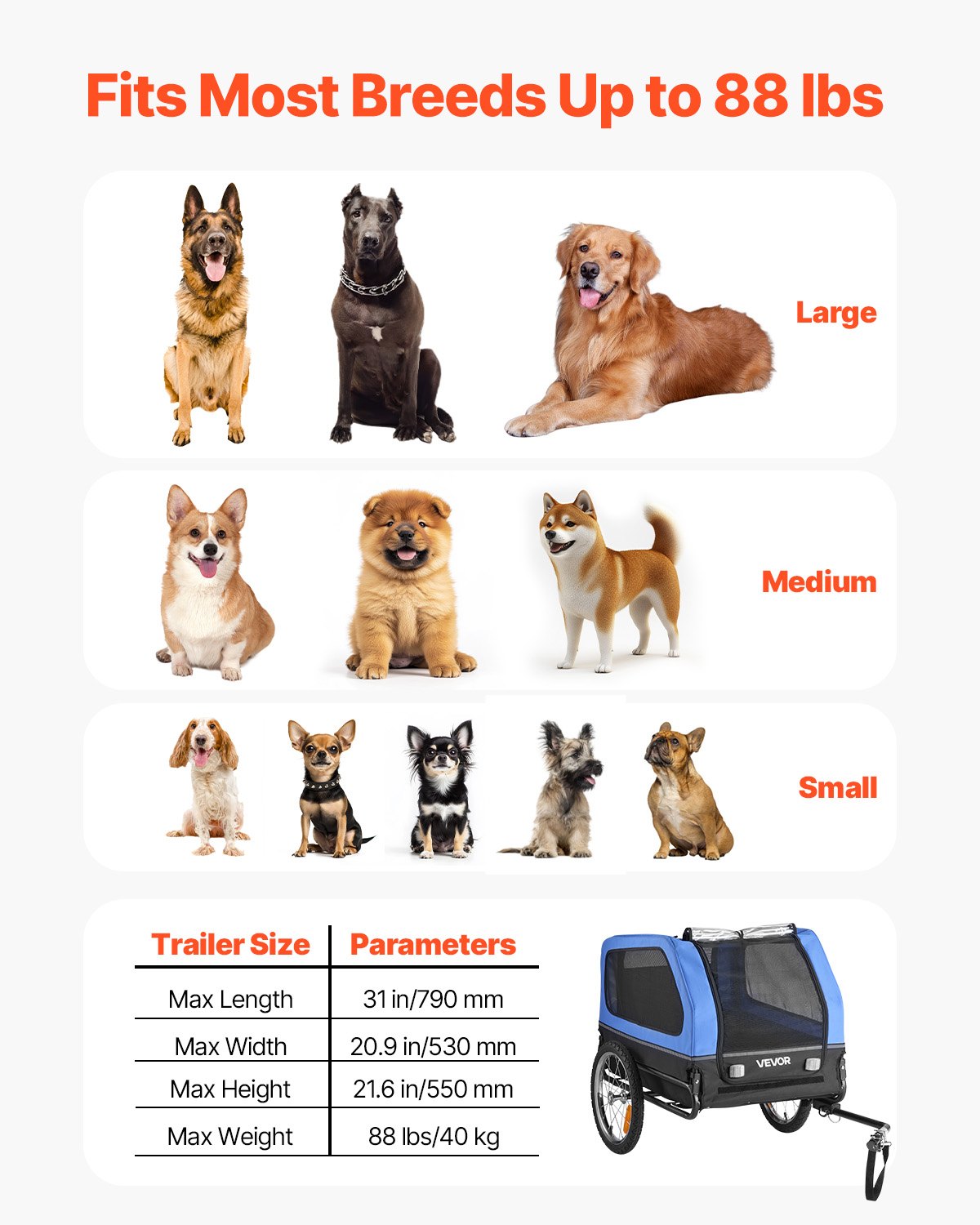 Dog Bike Trailer, Supports Up To 88 Lbs, Pet Cart Bicycle Carrier For Small & Large Dogs, Easy Folding Frame With Quick Release Wheel, Universal Bicycle Coupler, Reflector, Flag, Internal Leash — imagen 5