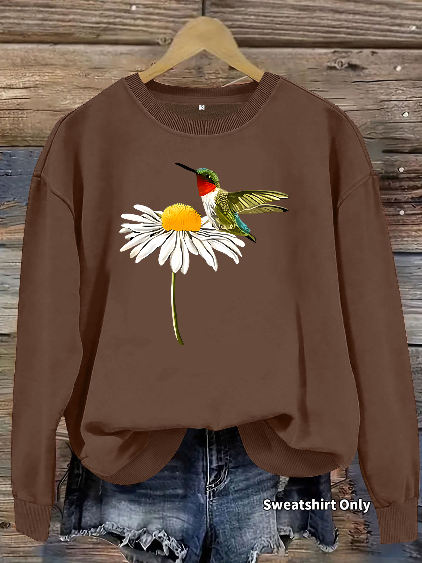 Daisy hummingbird print round neck fleece hoodie — image 13