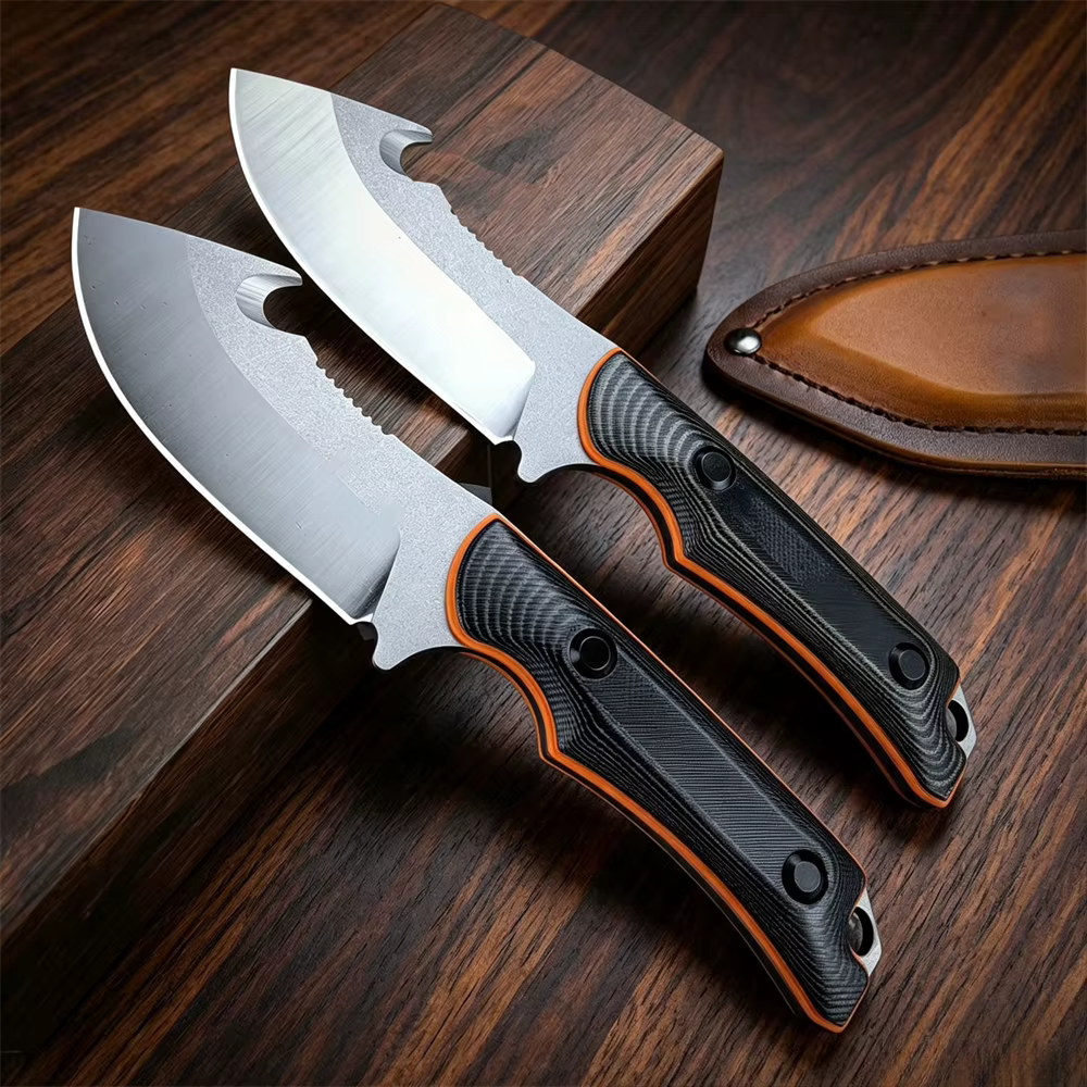 15018 Camping Fixed Blade Knife 9C13MoV Steel Blade Two-Tone G10 Handle Leather Sheath Outdoor Portable Fishing Tool Men's Gift — image 5