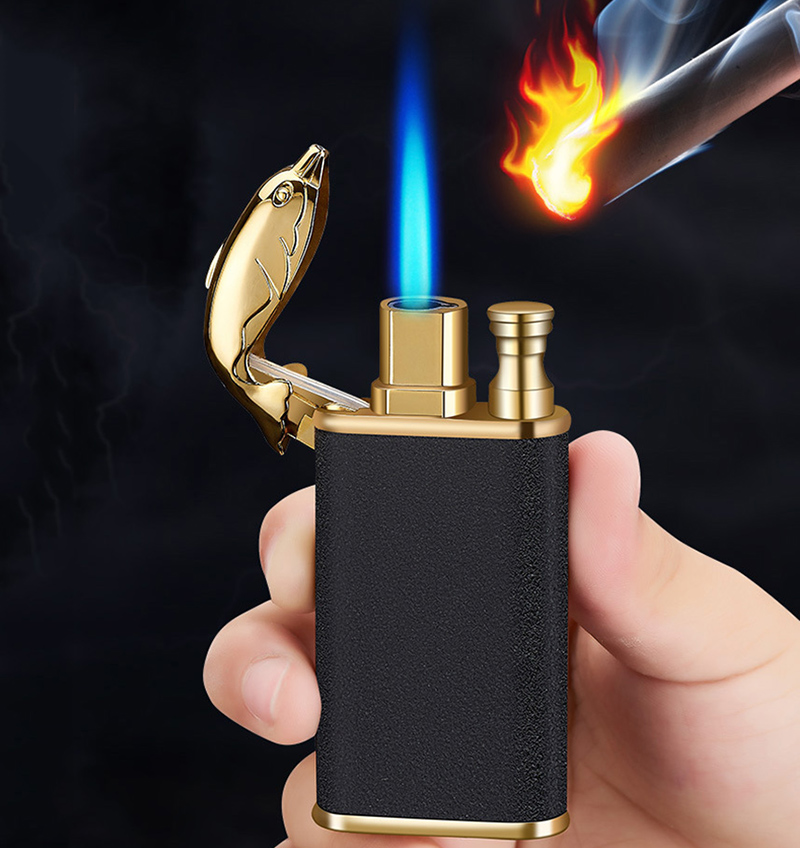 Creative Blue Flame Lighter Dolphin Dragon Tiger Double Fire Metal Winproof Lighter Inflatable Lighter — image 44