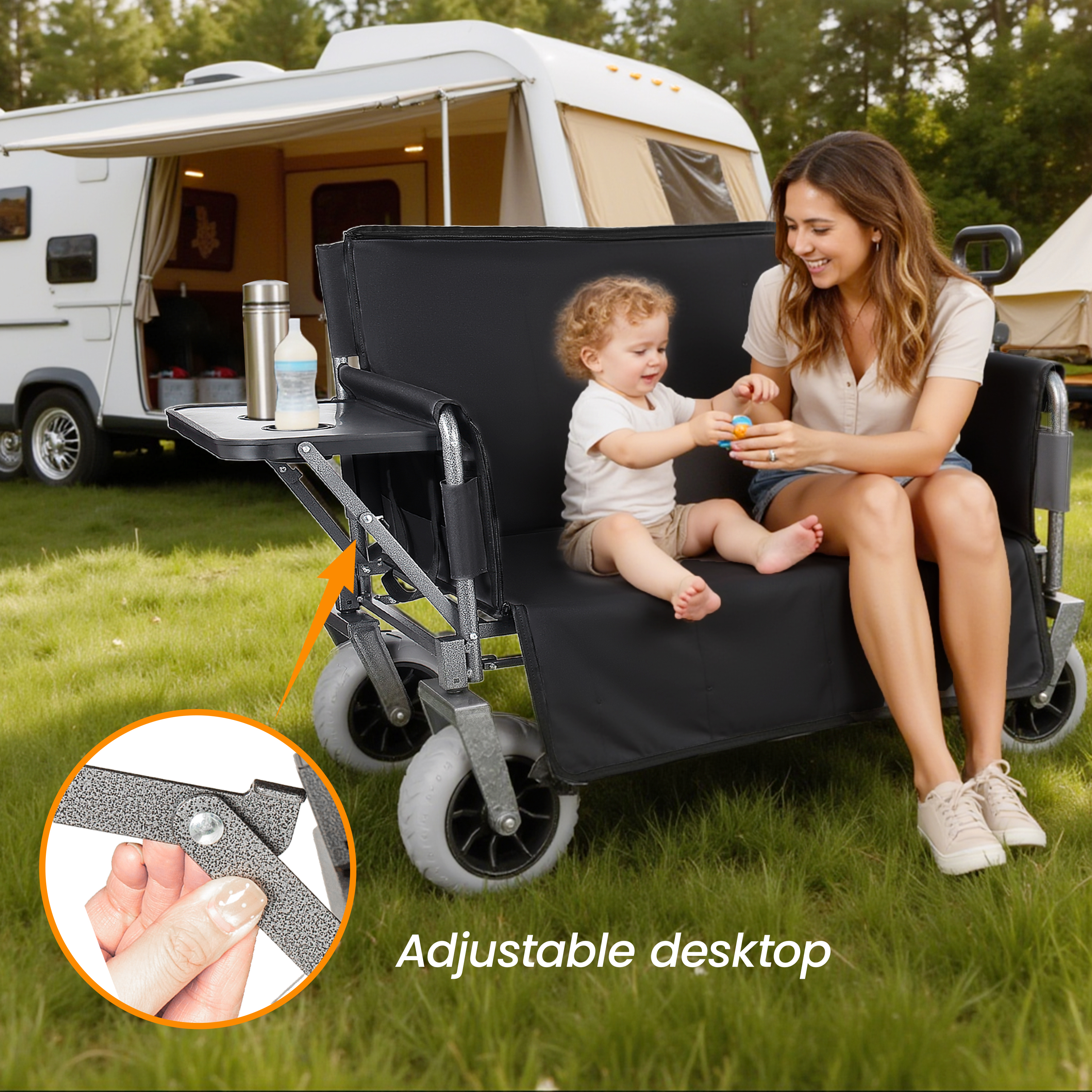 3- In- 1 Collapsible Wagon Converts To Bench Convertible Folding Wagon Cart With Rear- Mounted Folding Tabletop 500lbs Heavy- Duty 180L Capacity For Camping Beach Garden Fishing- Black — imagen 2