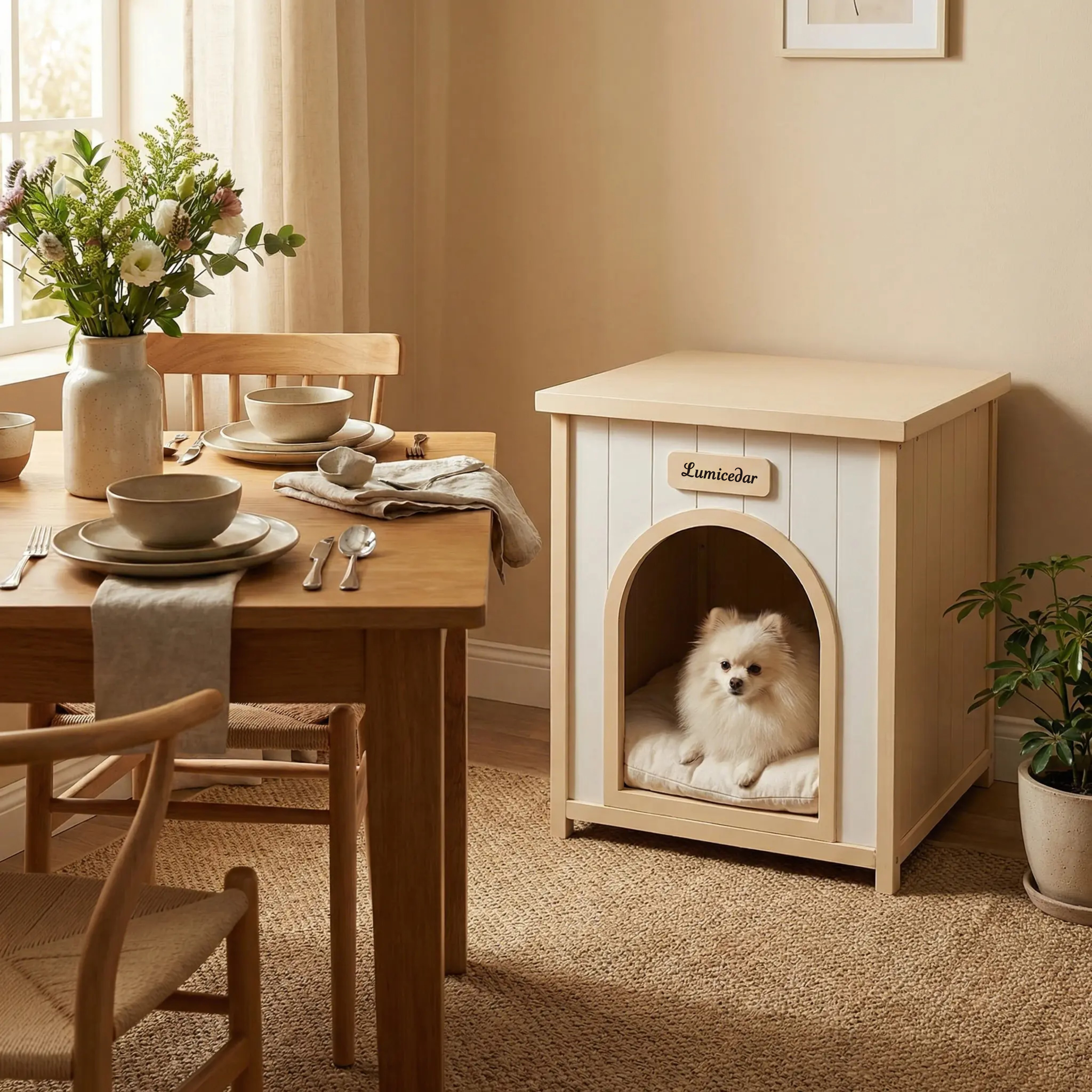 Modern Indoor Wooden Dog House with Removable Cushion – Solid Cedar Pet House for Small Dogs & Cats, Furniture-Grade Scandinavian Design — image 22