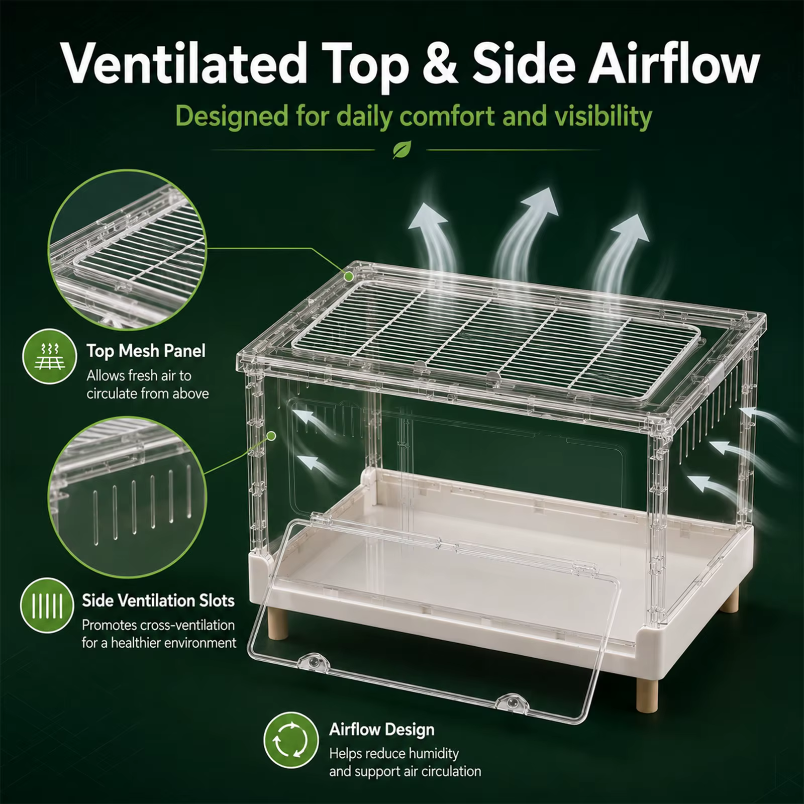 Terrario de Acrílico para Reptiles con Puerta de Apertura Frontal, Jaula Hábitat Plegable con Caja de Ventilación Transparente, Recinto Portátil de Fácil Acceso, Ideal para Reptiles, Anfibios, Arácnidos, Tortugas, Ranas y Hámsteres — imagen 2