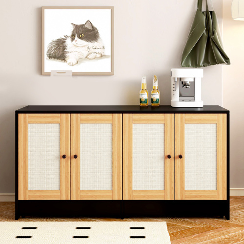 Caja de Limpieza para Gatos Doble con Puertas de Rattán, Encierro de Caja de Arena para 2 Gatos, Mueble de Arena Oculta con Panel de Escarificado para Gatos, 47" L x 19.8" A x 21.8" H, Negro — imagen 9