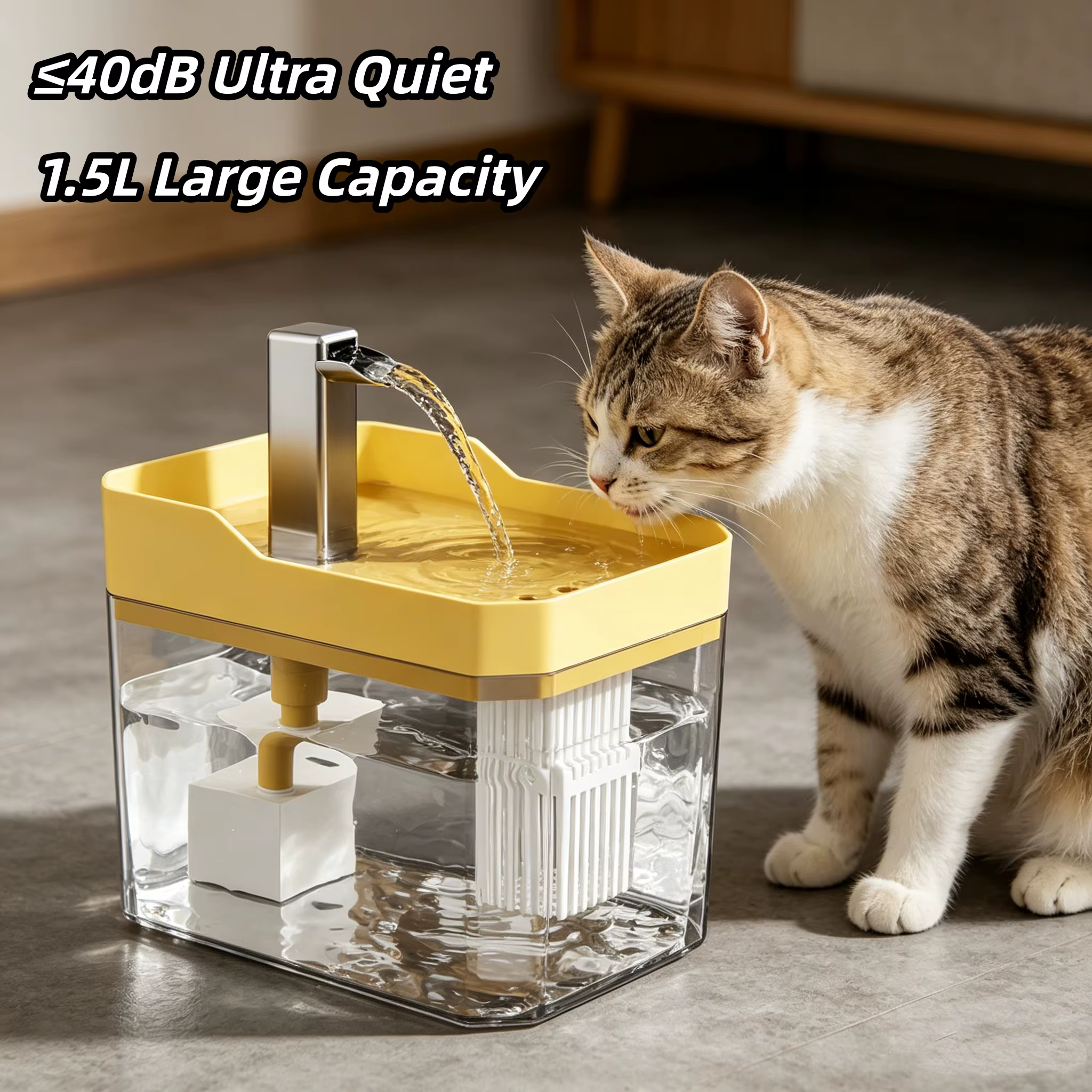 Cat Water Fountain 1.5L Transparent Pet Water Dispenser Ultra Quiet Circulating Filter Auto Power Off Drinking Fountain for Pets — image 1
