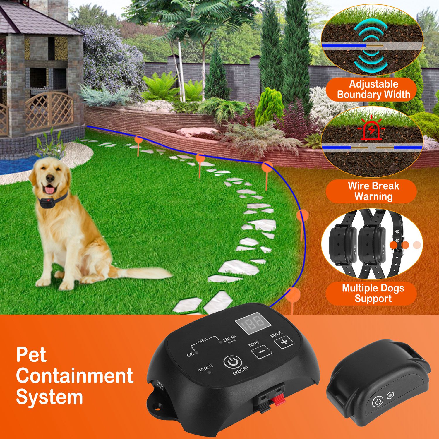 1 Juego de Sistema de Cerca para Perros Sistema de Contención para Mascotas con Cien Niveles Ajustables, Receptor Recargable Impermeable IPX7, Cerca Subterránea para Perros Pequeños, Medianos y Grandes — imagen 11