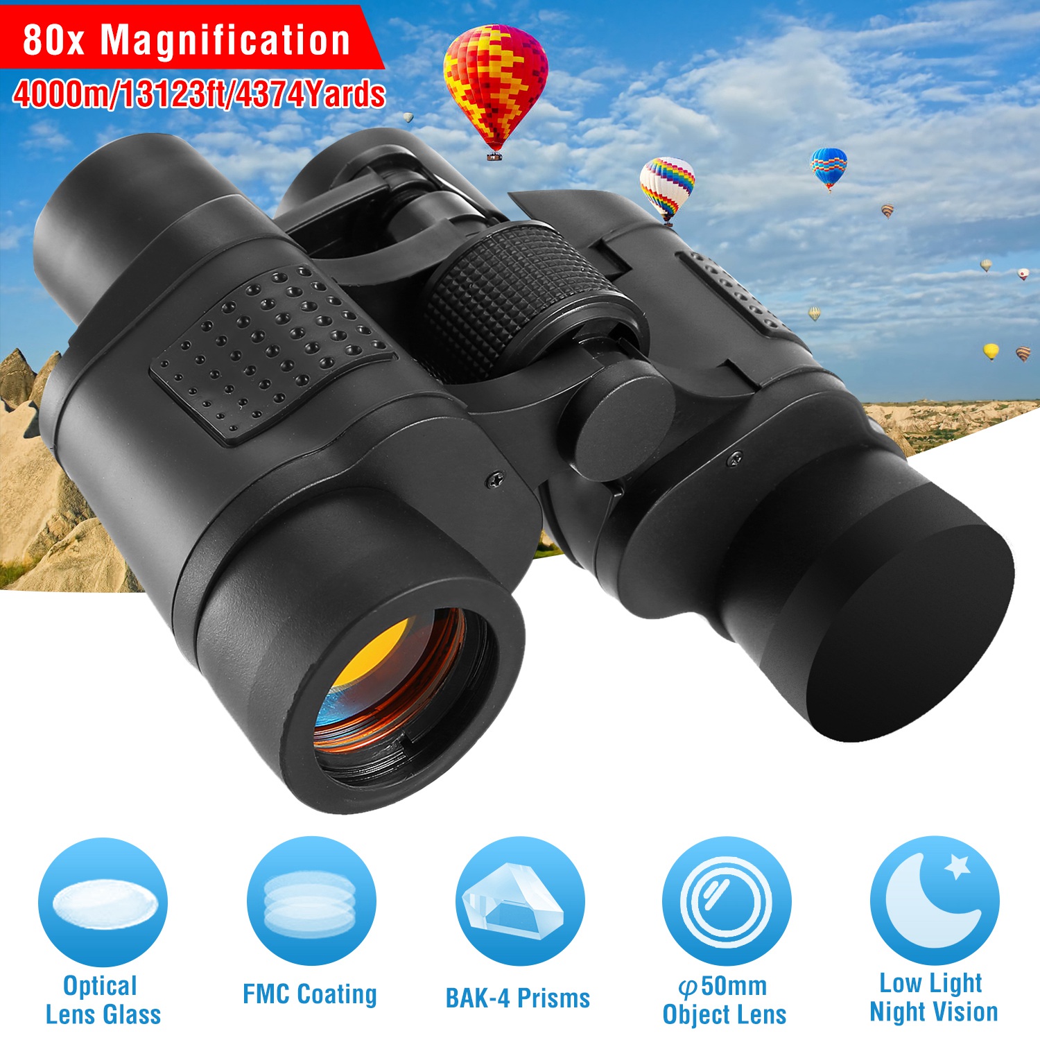 Binoculares Portátiles HD con Lente FMC para Visión Nocturna Baja Luz Telescopio para Observación de Aves Caza Eventos Deportivos Conciertos Aventuras al Aire Libre con Bandolera Bolsa para Primavera Verano — imagen 1