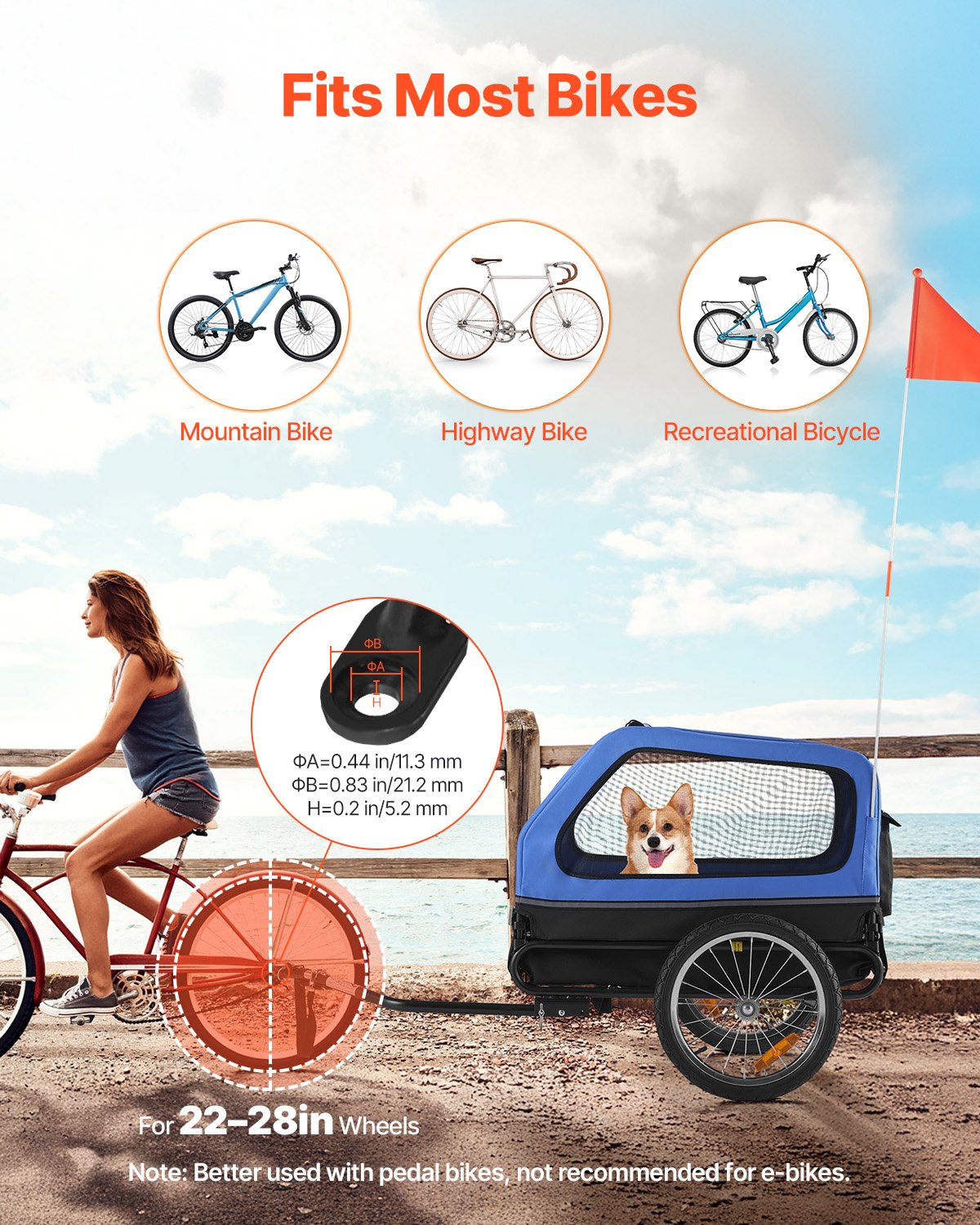 Dog Bike Trailer, Supports Up To 88 Lbs, Pet Cart Bicycle Carrier For Small & Large Dogs, Easy Folding Frame With Quick Release Wheel, Universal Bicycle Coupler, Reflector, Flag, Internal Leash — imagen 4