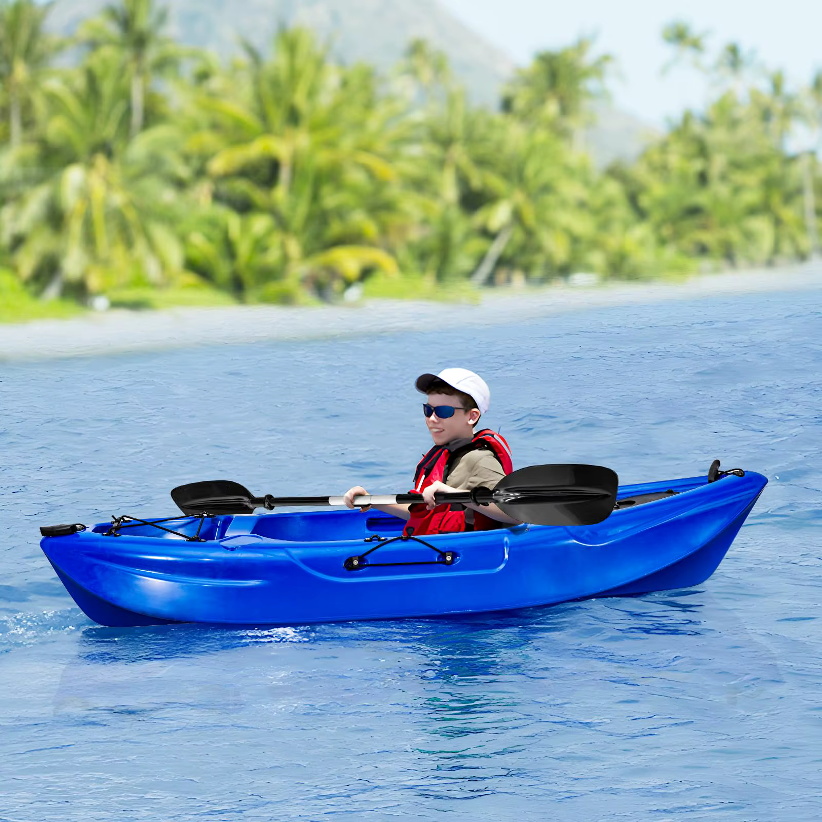 Kayaks de Pesca, 12.4FT Kayak Sentado en la Superficie para 2-3 Adultos con Remo y Asiento Cómodo, Capacidad de 600LBS, Barco Rígido Recreativo para Océano — imagen 1