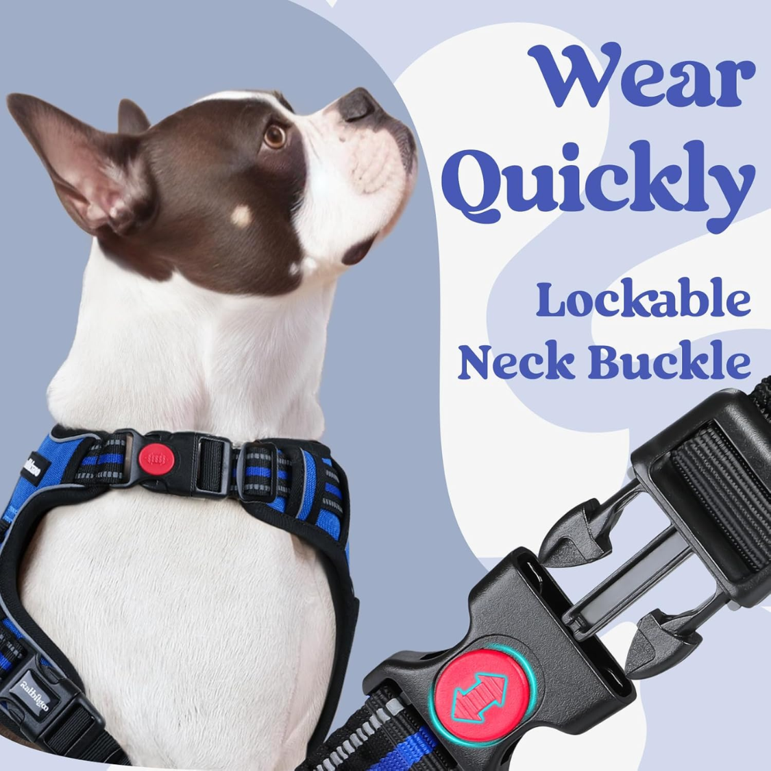 Arnes de Perro para Grandes - Fácil de Poner y Quitar con 3 Corchetes, Arnes de Caminata Suave con 2 Brotes y Manija, Reflectivo para Perros Grandes, Azul, L — imagen 3