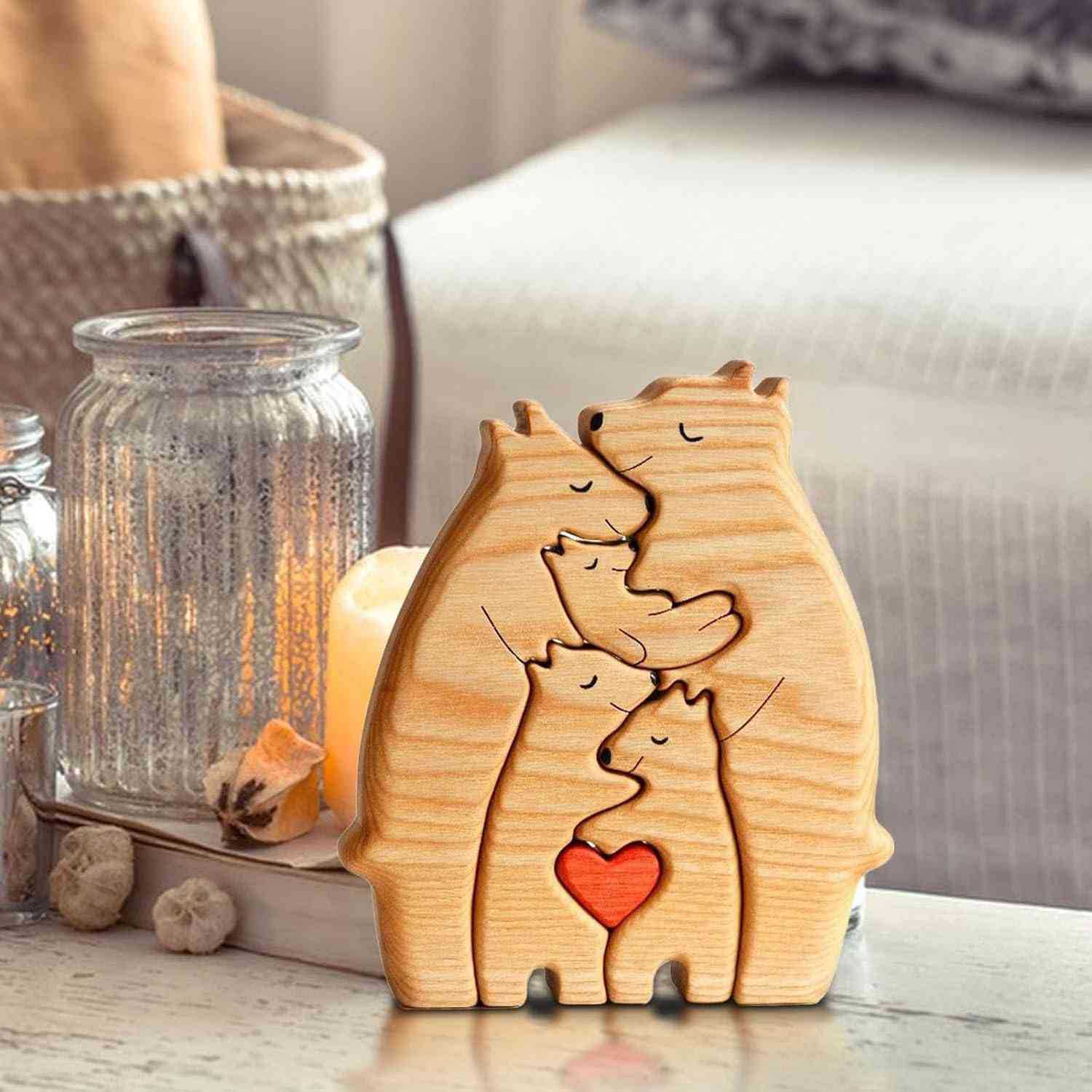 HOMEMADE wooden puzzle mother and child bear mother and child elephant set wooden ornaments — image 2