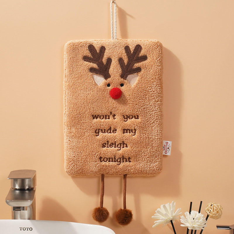 New Christmas hand towel can be hung with thick coral fleece towel, kitchen absorbent quick drying cloth, cartoon hand towel — image 7