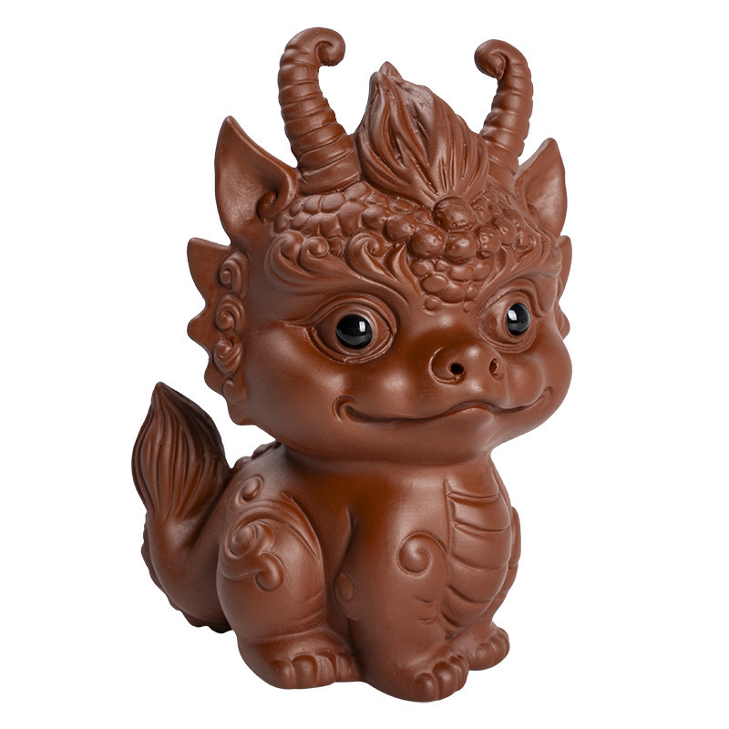 Purple Sand Wealth-Bringing Collectible Dual-Use Tea Table with Playful Zodiac Little Dragon Tea Pet Ornament — image 6