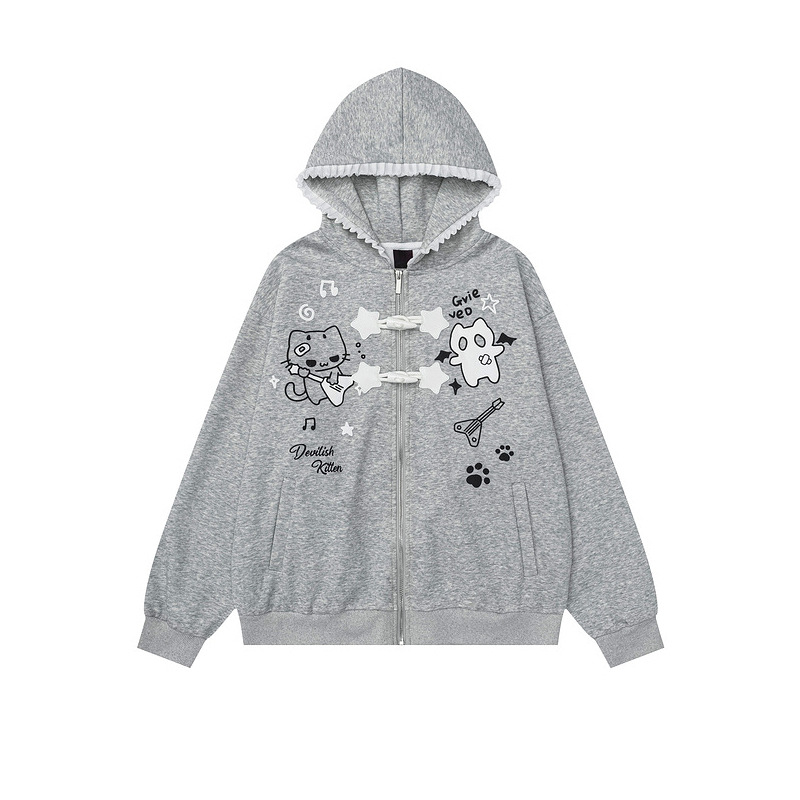 Cat print hooded cardigan sweater jacket — image 3