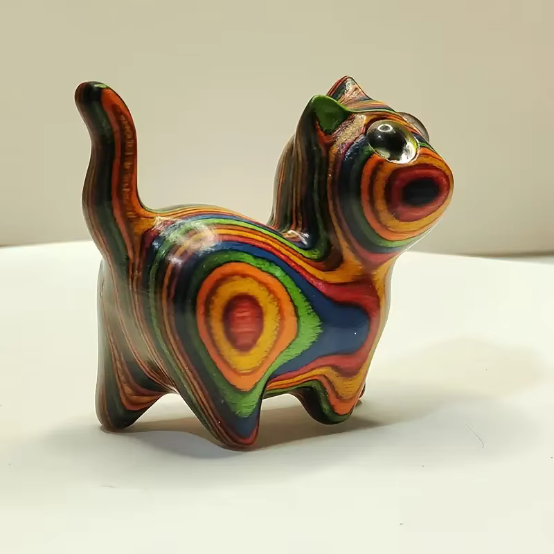 Gatito de Madera Pintado, Escultura de Madera Creativa, Pequeña Estatua Decorativa de Gato Para Entrada del Hogar en Festividades — imagen 2